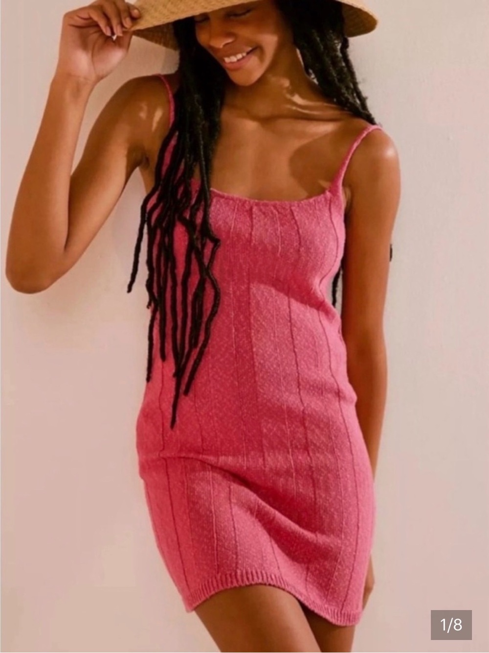 Free People FP Beach Stellar Fuchsia Hot Pink Ribbed Sweater Knit  Mini Dress S